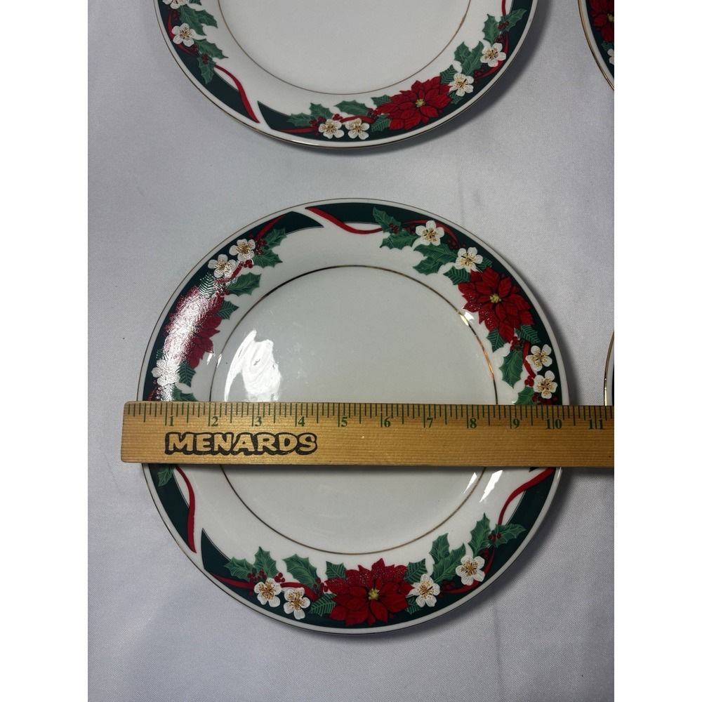 🎄Set of 4 Tienshan Fine China Deck the Halls Christmas Dinner Plates Poinsettia - Picture 5 of 5